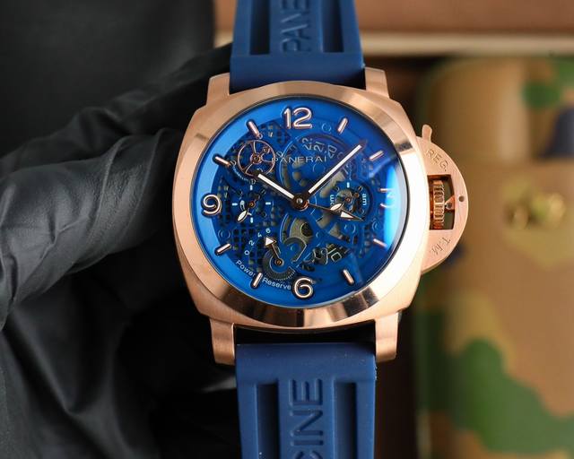 玫壳 ，沛纳海 Panerai 弧型镀膜玻璃 44Mm*16Mm 胶表带搭配原装针扣 全自动机械 一款来自硬汉的手表