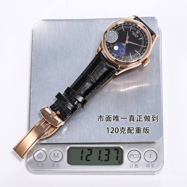 R配重版本： 金白同价 R+ Factory 120克配重版 Rolex切利尼月相型面市 原版尺寸：39Mm13.2 定制版红轮Cal.3195型机芯还原原装所