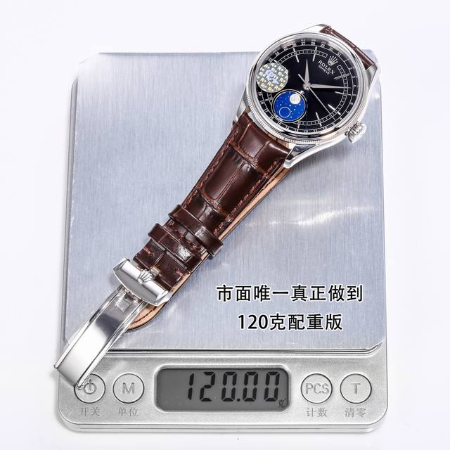 R配重版本： 金白同价 R+ Factory 120克配重版 Rolex切利尼月相型面市 原版尺寸：39Mm13.2 定制版红轮Cal.3195型机芯还原原装所