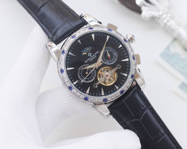 品牌：百达翡丽-Patek Philippe 类型：男士腕表 壳套：顶级版316精钢L 表带：进口小牛皮表带 机芯：全自动进口机械机芯 镜面：矿物质防刮镜面玻璃 - 点击图像关闭