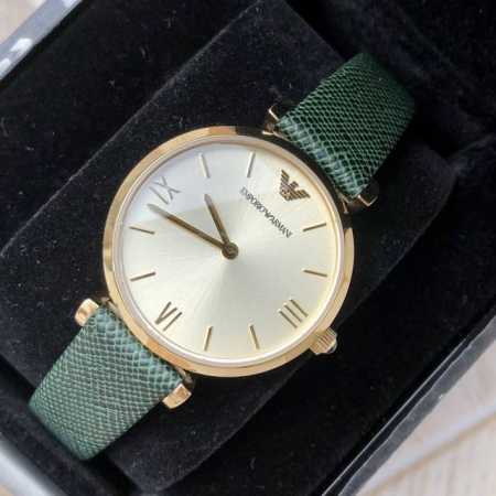 支持香港、美国直邮 正品全国联保 阿玛尼 Armani 石英女表，Ar1726，精致简约，316L精钢金色表壳搭配绿色真皮表带，满满小清新风，表径~32Mm - 点击图像关闭