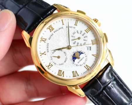 白壳 金壳 2021最新款式 百达翡丽 实拍图 Patek Philippe 贵族的艺术品 搭配进口9100多功能机芯 0返修 功能 24小时,星期 星辰 月份 - 点击图像关闭