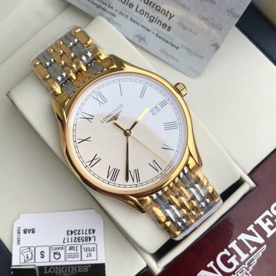 男款39Mm，女款24Mm，大小同价！间金罗马字白面！入行以来最牛硬货！可进付费维修！经典不败的浪琴律雅系列-休闲时尚女士石英腕表，体现了以飞翼沙漏标志而闻名于