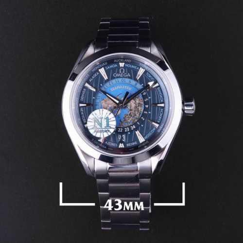 Sj出品 N1Factory 欧米茄 Omega 海马系列220.10.43.22.03 1 欧米茄世界时腕表 激光烧蚀蓝色海洋，陆地浮雕勾勒，24小时hesa