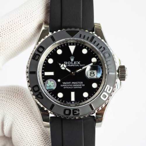 Yacht Master 游艇名仕型 116655 运动男表 精钢镀厚玫瑰金表壳 陶瓷表圈 可双向转动 旋入式表冠 蓝宝石镜面有日历放大镜6点位镭射皇冠防伪 橡
