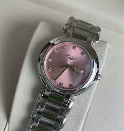 Longines浪琴 心月系列 石英机芯 30米防水 女表 瑞表 30Mm 粉色表盘 精钢精钢表壳 精钢精钢表带 - 点击图像关闭
