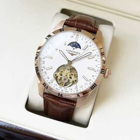 统一 精致飞轮 优雅气质 浪琴-Longines 男士腕表 全自动机械机芯 矿物强化玻璃 316L精钢表壳 真皮表带 时尚设计 商务休闲 尺寸:直径42Mm 厚 - 点击图像关闭
