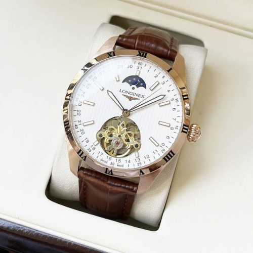 统一 精致飞轮 优雅气质 浪琴-Longines 男士腕表 全自动机械机芯 矿物强化玻璃 316L精钢表壳 真皮表带 时尚设计 商务休闲 尺寸:直径42Mm 厚