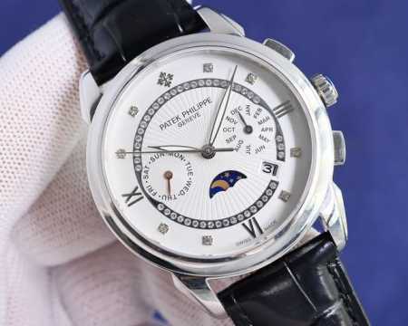 简约而不简单 :白 金枚 Pp最新款式 百达翡丽patek Philippe 搭配进口9100多功能机芯 零返修 功能 24小时,星期 星辰 月份 进口316精 - 点击图像关闭