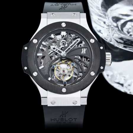 宇舶 Hublot 恒宝 终极升级版升级如下：升级使用原装壳套起模壳身，搭配升级版真陀飞轮心脏，加强防震，解决了市场普通版本“缝合度不高有缝隙、机芯返修率高”的 - 点击图像关闭