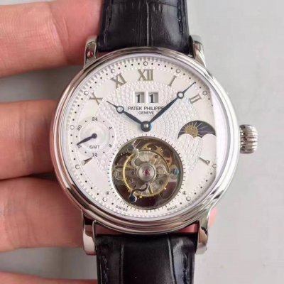 Pp-百达.翡丽 手动上大日历双发条盒真陀飞轮 材料：316钢 直径：42Mm 玻璃：蓝宝石玻璃 表带：意大利牛皮表带 实力拍，实拍无P图