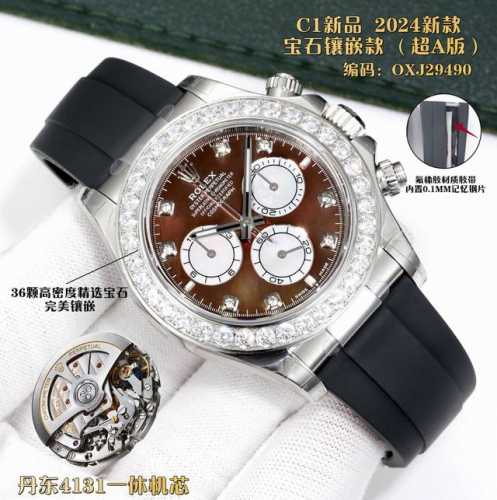 钢带 ，胶带 C1新品 2025新款 宇宙计型迪通拿，宝石镶嵌款 超A版 丹东4131一休机芯。36颗高密度精选宝石，完美镶嵌。代用级别表盘。Ar厂订制壳套钢带