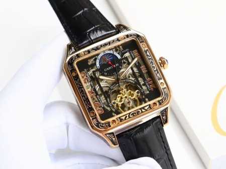 卡地亚-Cartier 方型男士腕表 顶级版316L精钢表壳，表带采用进口小牛皮表带，搭载全自动进口机械机芯，矿物质防刮镜面玻璃，尺寸：直径44Mm厚12Mm - 点击图像关闭