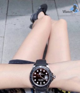 Rolex劳力士 游艇名仕型 自动机械机芯 防水 日显 18K白金 男表 瑞表 42Mm 黑色表盘 18K白金表壳 橡胶表带