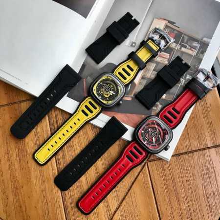 Sevenfriday2018最新款P3B 03 黄色 、P3B 06 红色 ～直径47Mm13Mm，进口防水小牛皮复合橡胶皮带 ，创新设计，黄色车队一起上路。 - 点击图像关闭