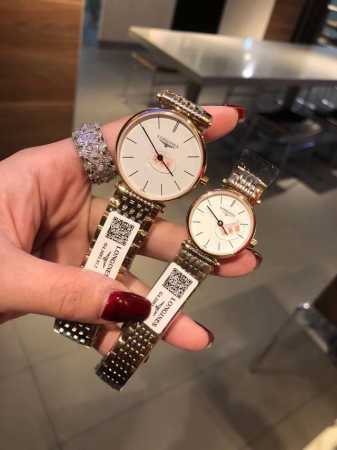 全钢 浪琴 新款longines 嘉兰系列，小清新 简约大方，品质精湛，采用原装瑞士石英机芯，顶级316精钢表壳，散珠带精钢实钢材料、男装34Mm，女装28Mm - 点击图像关闭