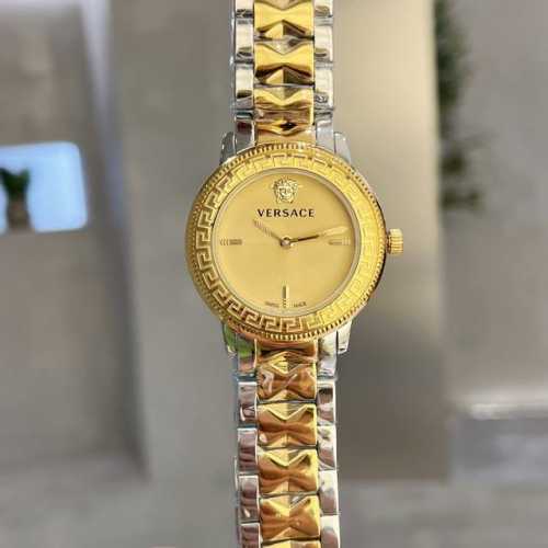 白壳 金壳 新款 范思哲 V-Tribute系列 表径36Mm 希腊回纹表圈 12时浮雕美杜莎头像 简约盘面搭配矩形时标 经珐琅处理的希腊回纹 为个性张扬的外表
