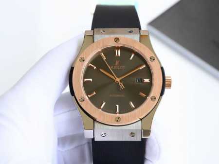 金黑+20宇舶 恒宝Hublot 经典融合系列 316精钢表壳 壳套采用Cnc工艺精细打磨加工 确保各方位细节 圈口彰显宇舶独特拉丝工艺效果，表带采用进口橡胶表 - 点击图像关闭