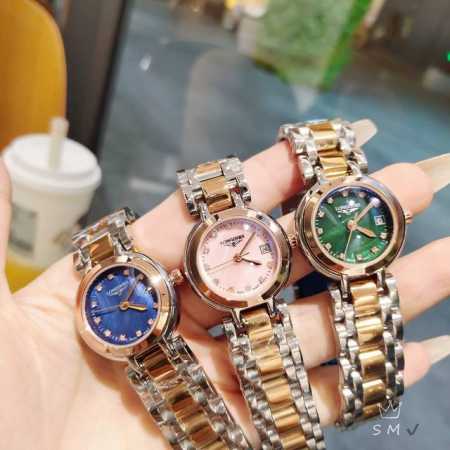 白壳 。玫壳。 21年最新爆款、蓝贝壳面、Longines浪琴 心月月相石英表手表女简约气质 ！进口石英机芯 走时精准 用时耐久316L精钢散珠带，天然母贝字面 - 点击图像关闭