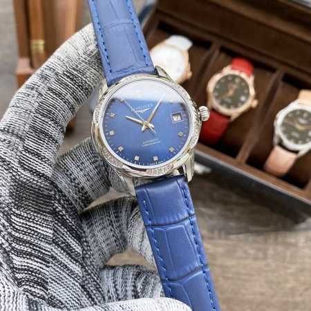 浪琴－Longines 新款女装机械腕表 进口西铁城8215机芯 316L精钢表壳 真牛皮表带 原装扣 蓝宝石玻璃镜面 直径35Mm 厚度11Mm 生活节奏 尽 - 点击图像关闭