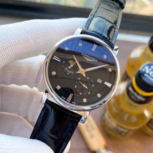 金白同价：皮带 ，钢带 品牌：浪琴-Longines 类型：男士腕表 壳套：顶级版316精钢l 表带：进口小牛皮表带 316L精钢表带 机芯：全自动机械机芯