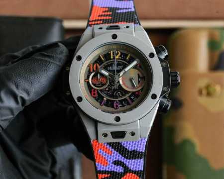 恒宝 Hublot 大爆炸系列 316精钢原装壳套 水晶防刮镜面 采用进口硅胶胶带佩戴舒适 原装精钢折叠表扣 进口0S机芯计时精准 运动跑秒计时功能 直径48M - 点击图像关闭