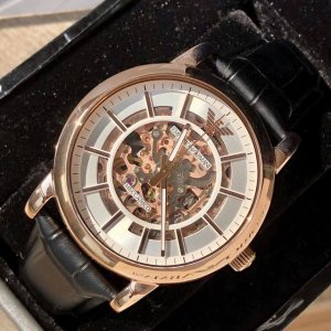 配盒 支持香港 美国直邮 原厂阿玛尼 Armani Ar60007 全自动机械表 前后镂空设计 精细 惊艳 316精钢配真皮表带 表径~43Mm 带包装 一手