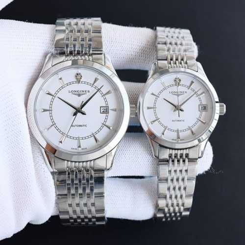 实物拍摄浪琴 Longines 最新情侣机械对表 原装进口日本西铁城8215全自动进口机械 请认准机芯图 精准走时 316L精钢表壳 传统三针设计 有进口小牛皮