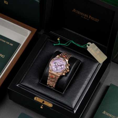 方钻白壳 玫瑰金 ，圆钻 爱彼26319Or紫水晶 全球限量款 非常高级美 出街不撞表的一款硬货 美女几乎人手一枚！精钢表壳镶钻八角钻石壳边设计 进口日本多动能 - 点击图像关闭