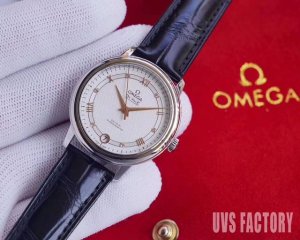 牛皮金白同价: 选配鳄鱼皮+100 钢带款:白 -金 全新升级绸缎纹面！美洲鳄鱼皮表带！ Uvs正品开模！欧米茄碟飞系列424.10.33.20.552 机芯：