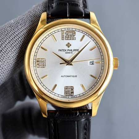 白 金 Tw最新力作热门款 百达翡丽 Patekphilippe 字面上数字采用钻石设计，最高版本高级自动腕表！男士腕表简单不失大气 40Mm表径，316精钢表 - 点击图像关闭