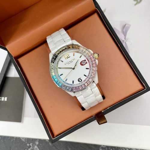 Coach蔻驰Greyson系列七彩渐变时标陶瓷女表手表.型号：14504019.尺寸：36Mm带按钮蝴蝶扣！