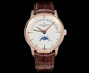 白壳 玫瑰金 全新升级版Vacheron Constantin 经典之美品鉴江诗丹顿传承逆跳日历款腕表 型号4010U 000R-B329。盘面设计独树一帜，功