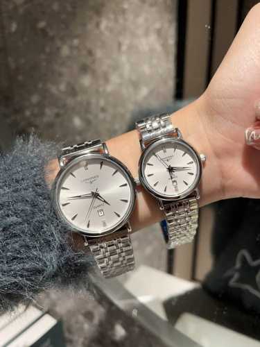 白 -金 钢带+20 最新经典浪琴-Longines 情侣对表 原装进口石英机芯 钢化玻璃 316L精钢表壳 直径男40Mm女30Mm 厚8Mm如果今天的阳光停