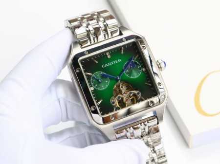 卡地亚-Cartier 方型男士腕表 顶级版316L精钢表壳，表带采用进口小牛皮表带，搭载全自动进口机械机芯，矿物质防刮镜面玻璃，尺寸：直径44Mm厚12Mm - 点击图像关闭