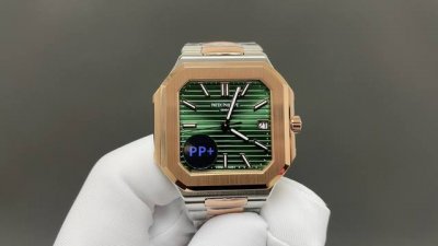 Pp+ 百达翡丽 方形 新系列Cubitus 5821腕表 亮点特色：1机芯:搭载定制9015改Cal.26-330 Sc一体机，调时不停秒，调时不停秒，摆轮位