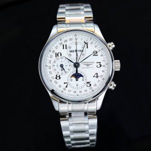 Tw出品 全新推出浪琴L2.759.4六针多功能机械 时 分 秒 9时位置设小秒针与24小时显示 月份.日期中心秒针顺时针转动 6时位置设12小时累计计时盘 机