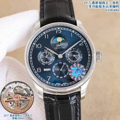 Zf厂最新新品 万国葡萄牙系列万年历腕表，复刻界最复杂的腕表，所有功能同步原装，所有功能调节通过把头控制，搭配正一体机机芯！腕表摆幅 0节拍！摆轮位置真砝码一体