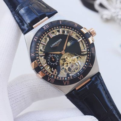 金+20 品牌：浪琴-Longines 类型：男士腕表 壳套：顶级版316精钢L 表带：进口小牛皮表带 机芯：全自动机械机芯 镜面：矿物质防刮镜面玻璃 尺寸：直