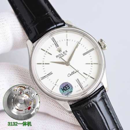 3132机芯 白壳 玫金 切利尼系列：时间型50505 尺寸 :39*11Mm 机芯 :Rolex 3132一体自动机芯，精准而稳定，大三针、一档无日历 表壳 - 点击图像关闭