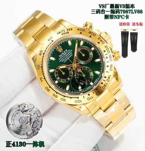 sj出品 Vs 劳力士 Rolex 迪通拿系列Mk1 送胶带，送头粒，钢带款式，胶带款式互通用，设计完美，品质保证！Vs新品正4130绿金迪～40Mm ～Cal