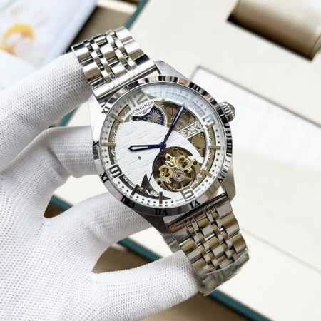 浪琴-Longines 精品男士腕表劲爆镂空设计，尊贵大气，绅士风范，卓越品质，热卖全城。采用全自动机械机芯，顶级316精钢表壳，矿物质超强镜面，尺寸42Mma - 点击图像关闭