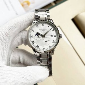 白 金 钢带+20。百达斐丽-Patek Philippe 男士腕表 商务休闲 全新多功能设计 自动机械机芯 直径42Mm 厚底12Mm 钢化玻璃 316精钢壳