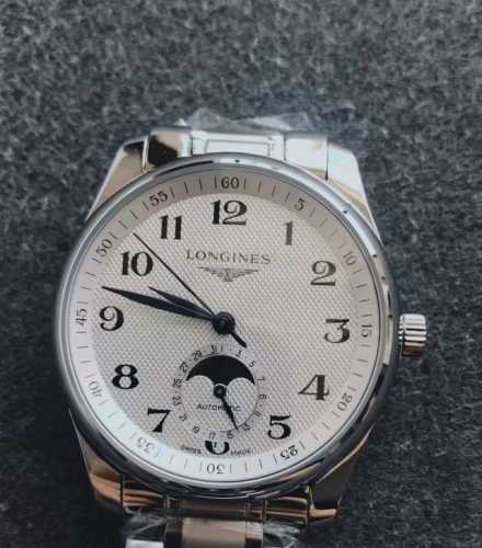 Longines浪琴 名匠系列 自动机械机芯 四针月相 男表 瑞表 40Mm 银色表盘 精钢表壳 精钢表带