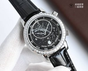 pp.百达翡丽星空5102pr 截本图下单即送胶带一副 一表两戴 怎戴都帅！ 市场最高版本 功能和机芯跟正品一样，采用Cal.240珍珠陀超薄机芯，百达翡丽星空