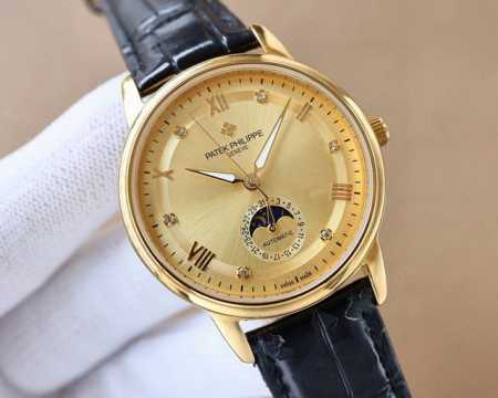 白 -金 再次升级 2024百达翡丽patek Philippe男士腕表．腕表月相系列,秉持了百达翡丽的一贯传统，更唯美的结合了6字位日历与被表友热捧的日月星相 - 点击图像关闭