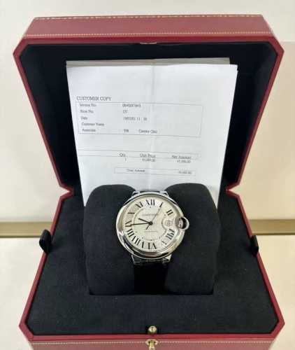 Cartier卡地亚蓝气球系列自动机械机芯 日期显示 日历 男表 瑞表 42Mm 银色表盘 精钢表壳 鳄鱼皮表带