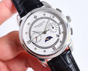 白壳 金壳 Pp最新款式 百达翡丽patek Philippe 搭配进口9100多功能机芯 零返修 功能 24小时,星期 星辰 月份 进口316精钢 搭配意大利