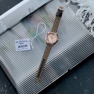 Coach蔻驰女士精致 帆布镶钻Boyfriend轻奢皮带手表 型号 14503151.表盘直径 34Mm. 专柜配套原包装