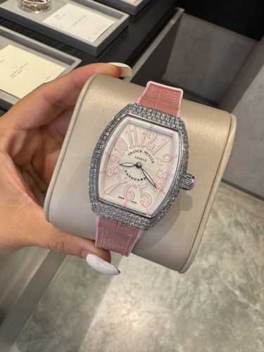 Franker Muller_法兰克穆勒 V32酒桶系列 奢华镶嵌钻石经典数字面搭配橡胶真皮带 镶钻扣子 进口机芯 真空电镀 亮度高 更耐带 百搭衣橱 多种风格